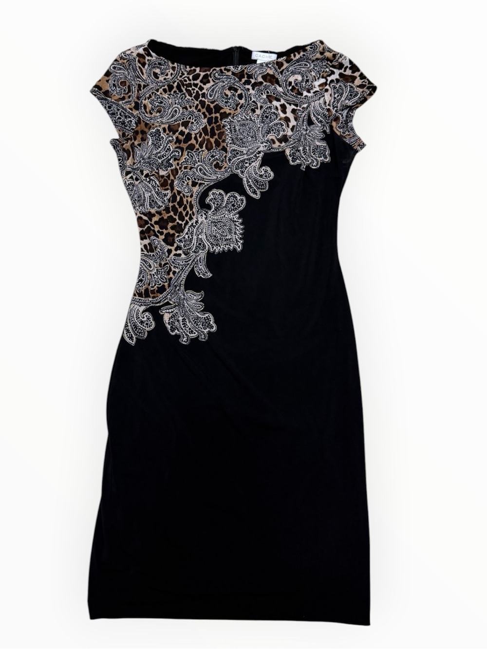 Vintage Caché Y2K Leopard Paisley Panel Sheath Dress Small